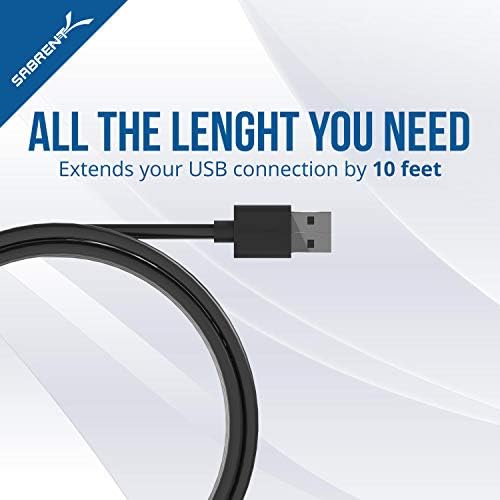 כבל סיומת USB 2.0 של SABRENT-A-MALE ל- A-FEMETH [BLACK] 10 רגל +USB מתאם צליל סטריאו חיצוני USB עבור Windows
